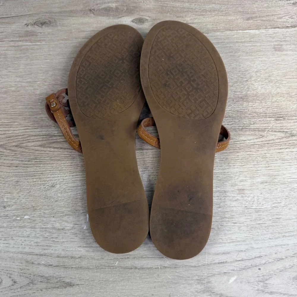 Tory Burch Miller Thong Sandals Logo Medallion Tan Womens Size 8M